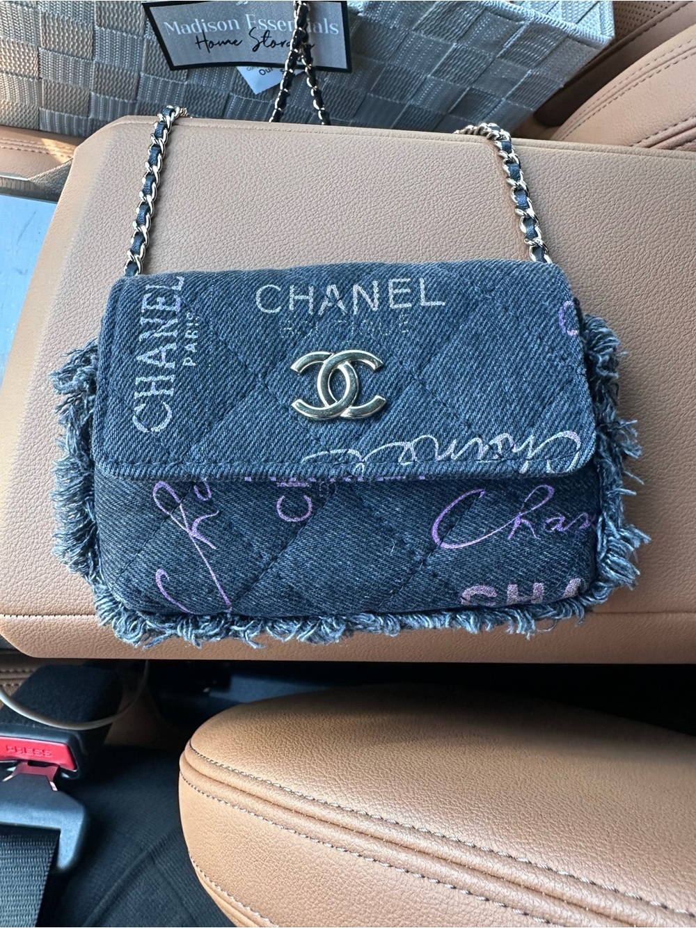 Auth CHANEL Mini Black Denim Fringe Printed Crossbody Bag Handbag a79 - Picture 12 of 16